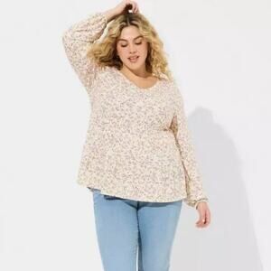 Torrid Texture Jersey V-Neck Long Sleeve Tiered Top size 0 S